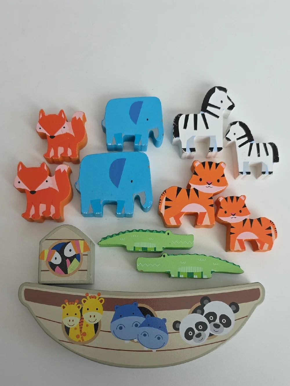 Wooden Animal Stacking Block Toy - Boat And Animals - 12 Pieces